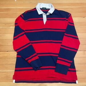 J Crew Rugby Polo Oarsman red blue Stripes Bloke Y2K Preppy shirt